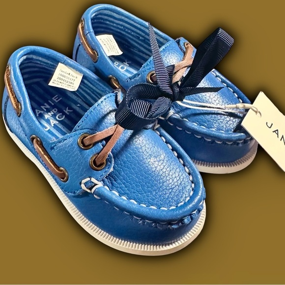 NWT Janie and Jack Cornflower Blue Leather Toddler Loafers Size 4 - Picture 2 of 7